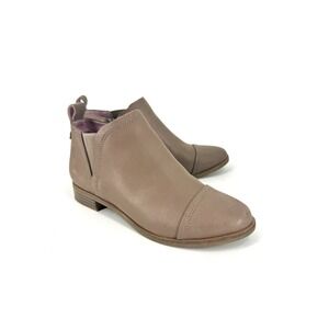 TOMS Marina Taupe Leather Cap Toe Ankle Booties Side Zip Womens 6.5